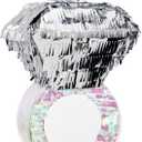 Juvale Diamond Ring Pinata - Interactive Bridal Shower Games - Bachelorette Party Decor & Accessories - Durable Metallic Finish for Engagement Party Decor - 7.2 x 7.1 x 11 in, Silver & Pink