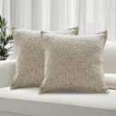 Emvency Cream Grey Textured Boucle Throw Pillow Covers 18x18 Inches Set of 2, Boho Farmhouse Striped Chic Modern Art Square Decorative Couch Pillowcases for Home Decor Bedroom Sofa Living Room