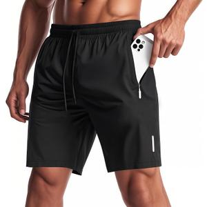 Men's Workout Athletic Shorts Quick Dry Men Lightweight Sports Gym Shorts with Zipper Pockets for Daily Wearing (XX-Large, Black)