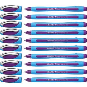 Schneider Slider Memo XB (Extra Broad) Ballpoint Pen, 1.4 mm, Light Blue Barrel, Violet Ink, Box of 10 Pens (150208)