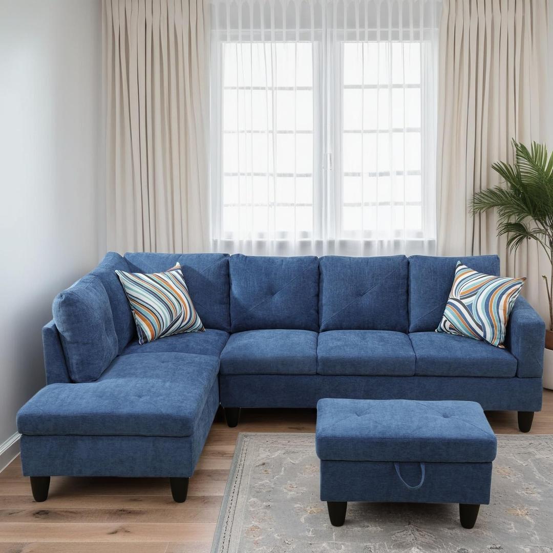 Trygoal L Shaped Couches for Living Room, Sectional Couch Living Room Furniture with Storage Ottoman, Modular Sectional Sofa with Movable Chaise for Apartment Office, Blue