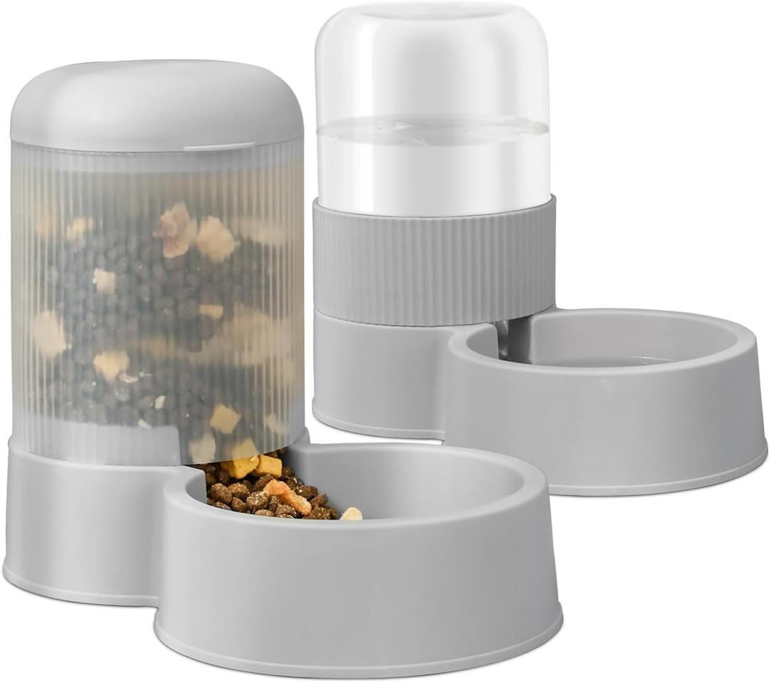 Gravity Cat Feeder with 2.8L Capacity, BPA Free, Eco-Friendly, Food Grade Materials, Big Mouth Design, Siphon Device for Water Dispenser (gray) 1 Set