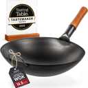YOSUKATA 14" Black Carbon Steel Wok with Round Bottom