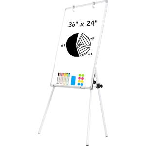 Magnetic Whiteboard Easel, 36"x24" Height Adjustable Dry Erase Board with Stand, Large Aluminium Frame White Board for Teaching, Flipchart Standing Writing Board for Office, Home (White)