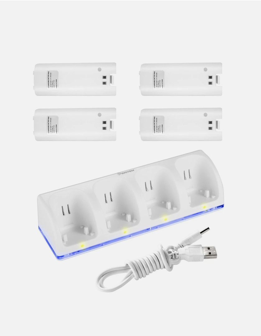 4x 2800mAh Battery + Charger Dock Stand Station for Wii Wii U Remote White