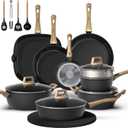 23 Pcs Pots and Pans Set, Non Stick Ceramic Cookware Set with 3 Frying Pans, Healthy Non-Toxic, Large Capacity,Induction Compatible, PFAS/PTFE/PFOA Free, Black