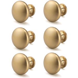 6 Pack Solid Cabinet Knob Warm Gold Kitchen Drawer Knob Champagne Bronze,Euro Style Dresser Knob Antique Brass Furniture Hardware,Diameter:1-1/5 "