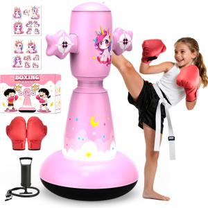 Kids Standing Punch Bag with Boxing Gloves 58 Inch Heavy Duty PVC Heavy Duty Free Standing Punch Bag Gift for Boys Girls Age 3-9 Karate Taekwondo
