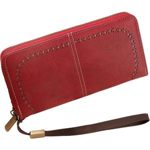 Womens Wallet RFID Blocking Zip Around Ladies Clutch Wristlet Long Purse Large Capacity Card Holder (Red)