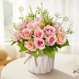 Artificial Flowers Fake Roses and Small CeramicVase,Artificial Plants & Flowers,Desktop DecorationSuitable for Dining Tables, Living Rooms, bedrooms, Offices, Gifts, Weddings (Pink)
