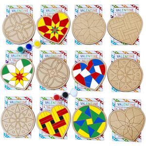 2 x Valentine's Day Gifts Party Favor 28Pcs Wooden Slices Card DIY Craft Heart Shape for Kids Crafts and Art Classroom Exchange (Heart, One Size)