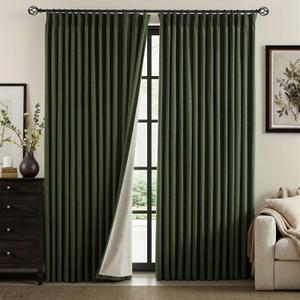 IVAPUPU Linen Pinch Pleated Blackout Curtains for Bedroom - Full Black Out Green Curtains 90 Inch 2 Panels Set for Living Room Darkening Thermal Window Curtain Drapes for Christmas Decor