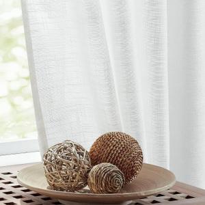 FMFUNCTEX Linen Semi Sheer White Curtains for Bedroom Living Room, Curtain Panels 90 Inches Long Sheer Linen Textured Window Drapes Farmhouse Light Filtering 2 Panels Rod Pocket