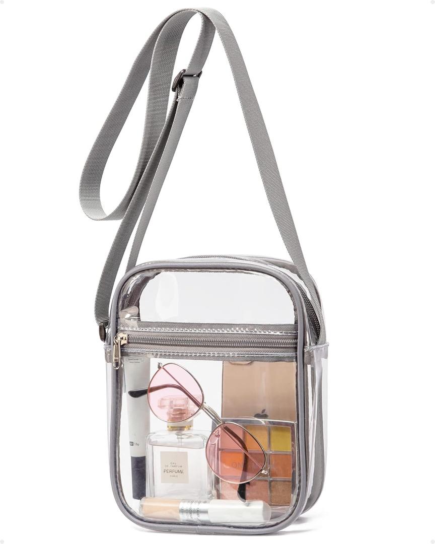 Vorspack Stadium Approved PVC Purse - Clear Crossbody Bag with Front Pocket for Concerts, Sports, Festivals (One Size, Grey)