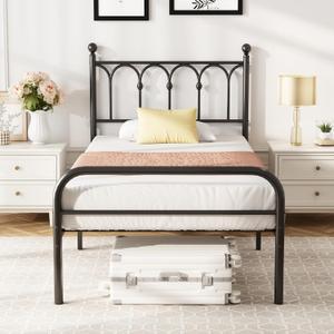 DUMOS Twin Bed Frame, Heavy Duty Metal Platform Bed with 11.9" Space Storage, Heavy Duty Steel Slat Support, No Box Spring Needed, Easy Assembly, Black New