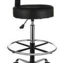 Multi-Purpose Adjustable Drafting Spa Bar Stool with Sturdy Foot Rest, Back Support Cushion, 360 Swivel and Wheels, Black