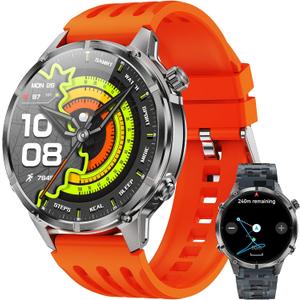 WalkerFit GPS Smart Watch for Men, Multi-Satellite Positioning, Full Metal Body, 520mAh Long Battery Life, 5ATM Waterproof with Bluetooth Call, 1.43 AMOLED Screen, for iPhone/Android, Orange