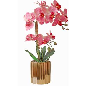Pink Orchid Artificial Flowers Real Touch Indoor Orchid Plants with Gold Ceramic Vase for Dining Table Decor Centerpiece Home Decoration