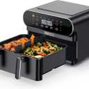 11-QT Large Air Fryer - 8 in 1 XL Airfryer with Flex Basket, Divider for Dual Cooking, Preheat, Air Fry, Roast, Broil, Bake, Reheat, Dehydrate, French Fries, Dishwasher Safe, Black (Extra Large)