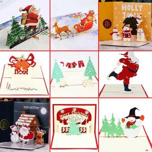 3D Christmas Greeting Cards, 9PCS, Pop Up Handmade Cards with Envelope Set of 9, For Xmas New Year Winter Holiday- Feature Xmas Tree, Snowman, Reindeer, Santa and Bell