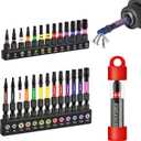 Geinxurn Impact Torx Screwdriver Bits Set,26Pcs 1/ 2Magnetic S2 Steel Multi Star Driver BitsT7-T40and 1Pc Bit Holder with Color Coded Base
