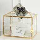 Giadun Glass Card Box with Slot, 10.2 inch Large Gold Clear Card Box for Wedding Receptions, Decorative Storage Box with Lock for Baby Shower, Birthday Party, Bridal Shower