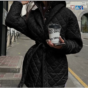 BTFBM Women Button Down Quilted Jacket Coat 2023 Fall Winter Fashion Belt Pockets Removable Padded Hood Puffer Outerwear M Black