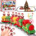 Christmas Train Set for Toddlers 2-4: Electric Toy Train with Light & Music, Toddler Toys for 1 2 3 Year Old Boy Girl, 6 Santa Finger Puppets, Track for Around Tree, Stacking Barns