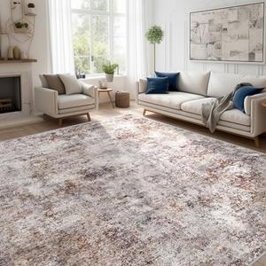 Abstract 8x10 Washable Rug: Modern Non Slip Area Rug Soft Carpet Foldable Distressed Stain Resistant Neutral Rugs for Living Room Bedroom Decor Large Indoor Farmhouse Rug 8x10 Brick Gray