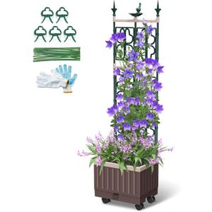Raised Garden Bed Planter Boxes with Trellis,61.4" Self-Watering Trellis with Planter Box for Climbing Plants Flowers Vegetables with Wheels,Use for Indoor Outdoor