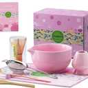 Clay&Fire Matcha Whisk Set, 9 pcs Ceramic Matcha Set, Gifts for Women,Matcha Bowl with Spout and Whisk, Matcha Kit for Matcha Lovers, Ideal Gift Christmas, Birthday, Anniversary (Pink)