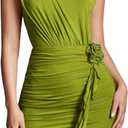 GORGLITTER Women's Flower Birthday Cocktail Mini Dress Asymmetrical Mock Neck Summer Going Out Prom Vacation Sundresses (Green, S)