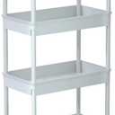 Sooyee 4 Tier Wide Storage Cart Mobile Shelving Unit Organizer Slide Out Storage Rolling Utility Cart Tower Rack for Kitchen Bathroom Laundry, Plastic & Stainless Steel,White