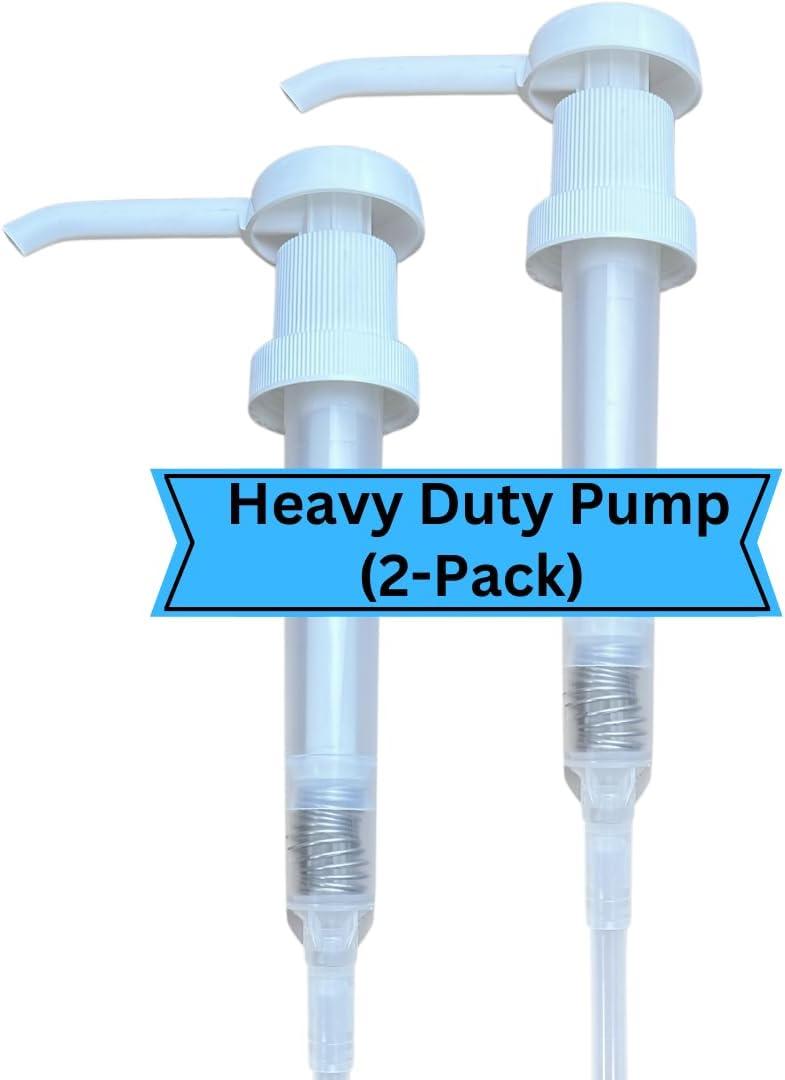 Heavy Duty Pump Dispenser for Gallon Jugs (1oz/2-Pack) Leak Proof Pump Dispenser for Shampoo, Laundry Detergent, Liquid, Water, Popcorn Butter, Snow Cone Syrup, Oils, 1 Gallon BPA-Free Dispenser