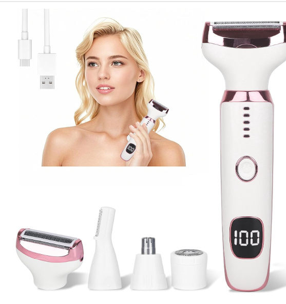 Electric Razors LED Display for Women Men, 2025 Wet/Dry Ladycsdc Shaver,4 in 1 Cordless Hair Remover with IPX7 Waterproof,Smooth & Silky HTYSFTb Electric Grooming Set (Pink & White)