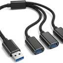 USB Splitter 1 in 3 Out, USB A Splitter Adapter, 2025 Upgraded USB 2.0 Male to 3 Female Y Extension Hub Cable for PC/Laptop/Xbox/Flash Drive/Mouse/Keyboard(Black)