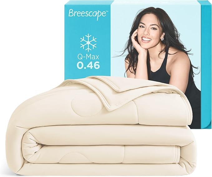 Breescape Cooling Comforter Queen Size  BlendTek™ QMax>0.46 Tech, Breathable Blanket for Hot Sleepers & Night Sweats Relief, Premium Lightweight Summer Bedding, 96x96 Inches, Ivory