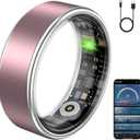 Smart Ring for Women & Men, Fitness Tracker Ring with Heart Rate Monitor, HRV, Sleep Tracking, No Subscription Fee, 10ATM Waterproof Activity Ring for Android & iPhone (Matte Pink, 7#)