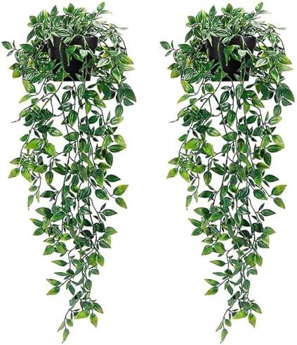 1pc Fake Hanging Plants, Artificial Hanging Plants with Pot, Artificial Plants Indoor in pots, Greenery Fake Plant Decor, Faux Plant Pots for Wall Home Room Shelf Offices Tabletop Bathroom Decor