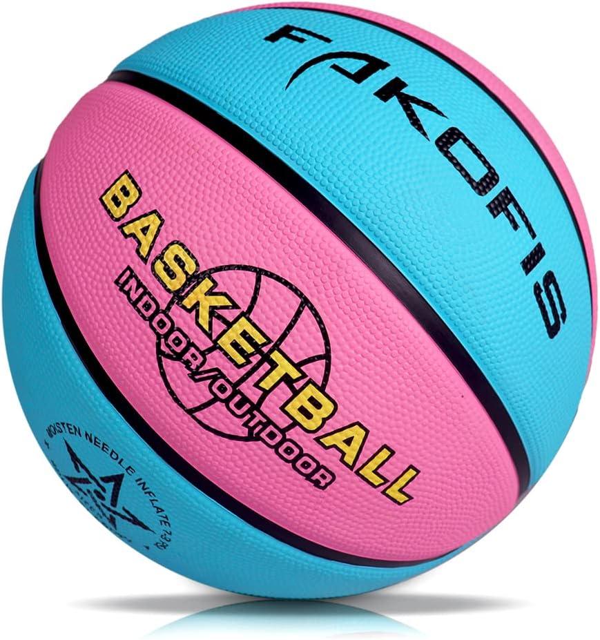 Kids Youth Size 3/5 (22''/27.5") Basketball - Premium Rubber Indoor Outdoor Basketball for Boys Girls Age 3-14 Pool Play (Gift for Children) (Blue pink)