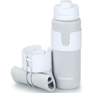 Nefeeko Collapsible Water Bottle, BPA Free 26oz Foldable Water Bottle for Travel Sports, Leak-Proof Spill-Proof Portable Water Bottles with Carabiner, Lightweight (Gray)