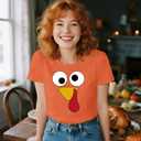 Thanksgiving Shirts for Women Happy Turkey Day T-Shirts Turkey Face Tee Tops (Orange, XXL)
