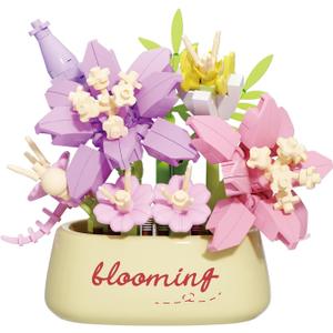 Crown Lily Mini Flower Potted Bonsai Micro Building Toy Blocks Succulent Plant Artificial Particle Flower Botanical Decoration Toys