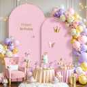 Pale Pink Arch Cover 2 Set-7.2FT and 6FT Arch Backdrop Cover Spandex Fitted Wedding Arch Stand Covers for Baby Shower Girls Birthday Party Bridal Shower Wedding Banquet Photo Background Decorations