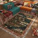Area Rug 4x6 Rug Washable Nomadic Rugs Non Slip Low Pile Floral Animal Small Carpet for Bedroom, Bedside, Kids Room, Office, Dining Room, Green