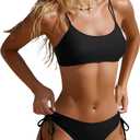 Daci Bikini Sets for Women - Two Piece Scoop Neck Swimsuit Full Coverage Bathing Suit 2026 (Black, M)