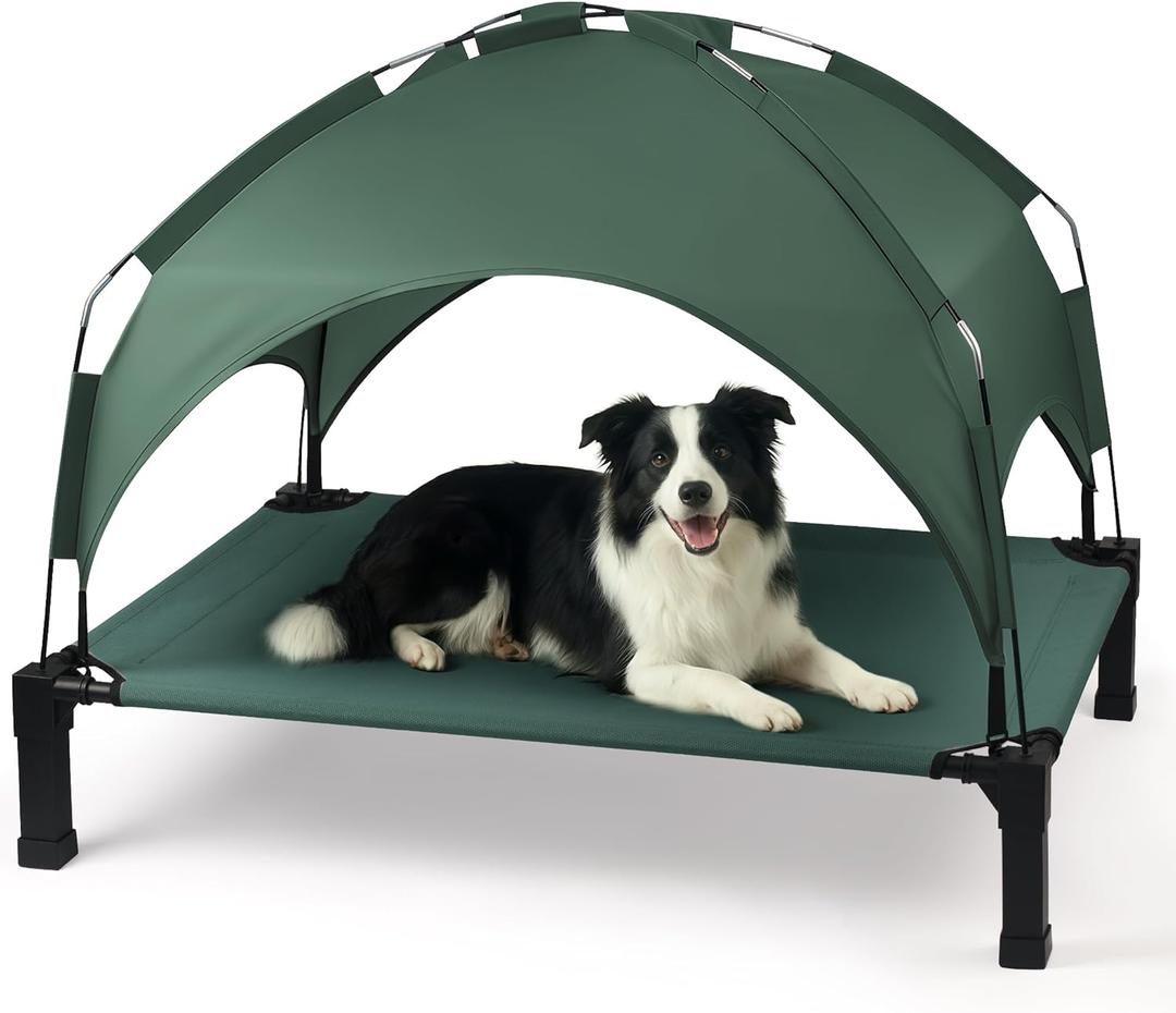 Heeyoo Elevated Dog Bed with Removable Canopy, Portable Dog Cot with Sun Protection Shade Tent, Raised Pet Cooling Cot Bed for Dogs, 42in