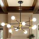 Sputnik Chandelier 10-Light, Mid Century Modern Height Adjustable Ceiling Light Fixture for Dining Room, Kitchen Island, Living Room,Bedroom-Black and Gold