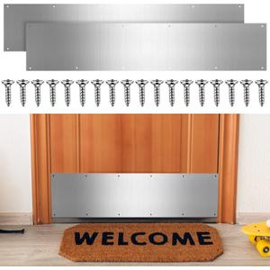 Dunzy 8 x 36 Inches Metal Kick Plate for Bottom of Door Aluminum Kick Plates with Screws for Wood Metal Door Interior/Exterior Anti Scratch Protection(Silver,2 Piece)
