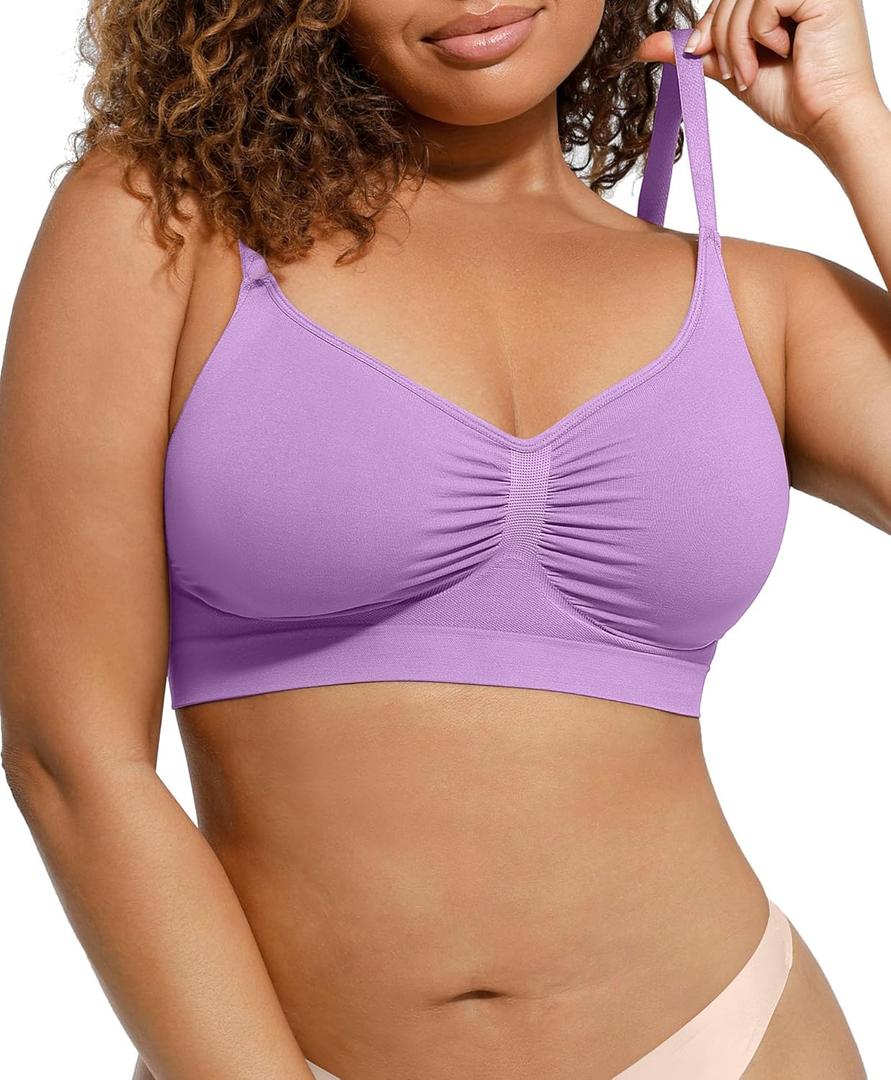 Lover-Beauty Bralettes for Women - Wireless Seamless Bra Stretch Comfort No Underwire Unlined Everyday Bras (Purple, M)